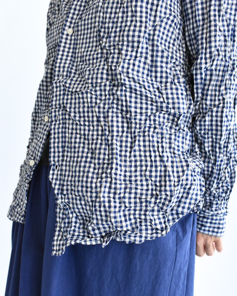 BANDED COLLAR L/SL OVERSIZED SHIRTS in BlueGingham