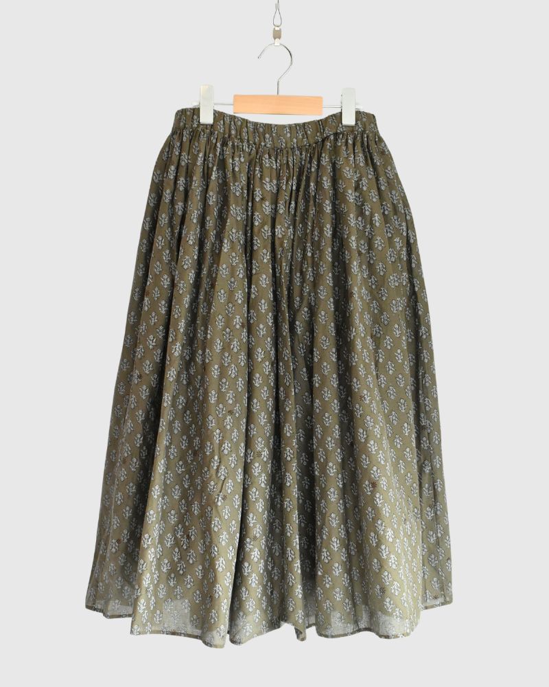 RAJASTAN TUCK GATHERED SKIRT WITH LINING in Olive