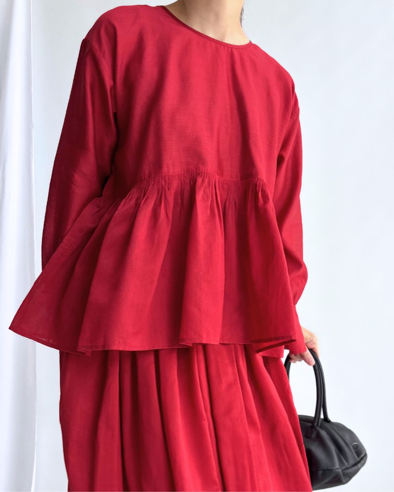 RAHASTHAN TUCK GATHERED PULLOVER in Red