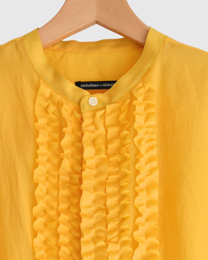 RAY-SILK French Sleeve Frill Blouse in Yellow