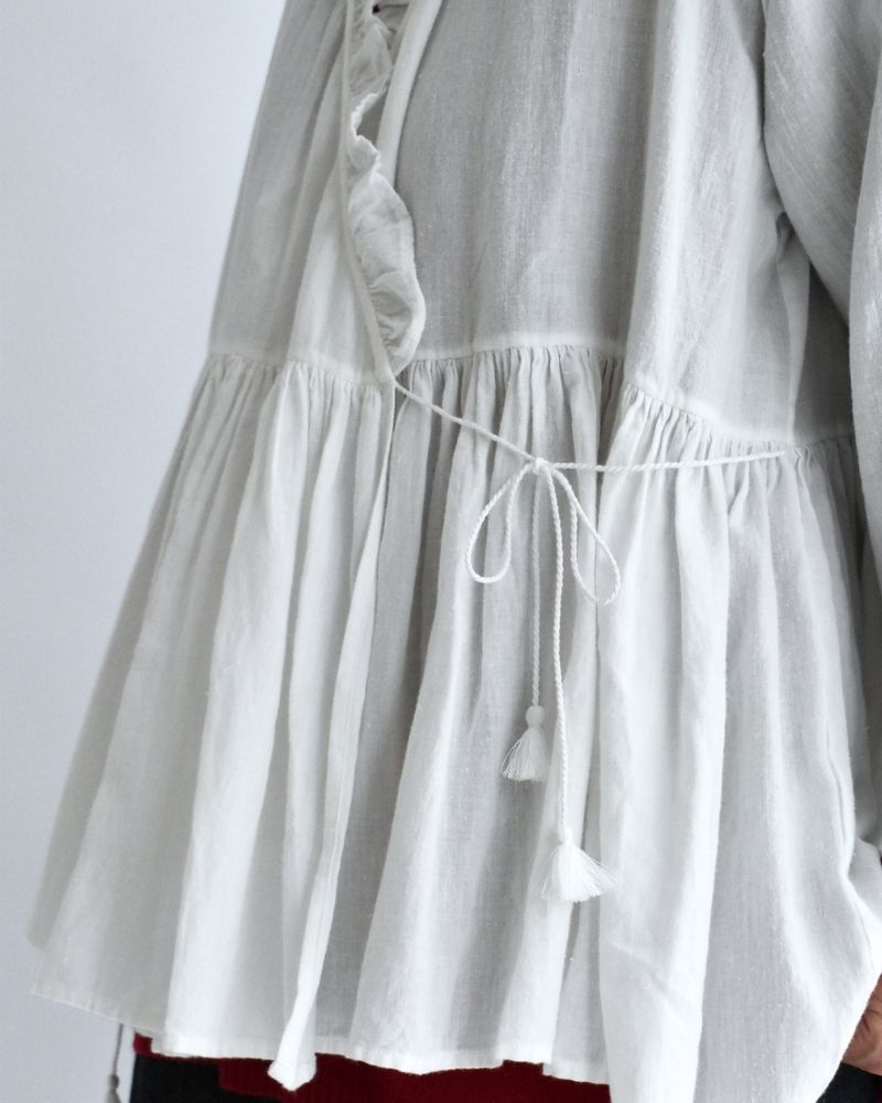Twill Cotton Khadi Plain Frill Cache Coeur in White
