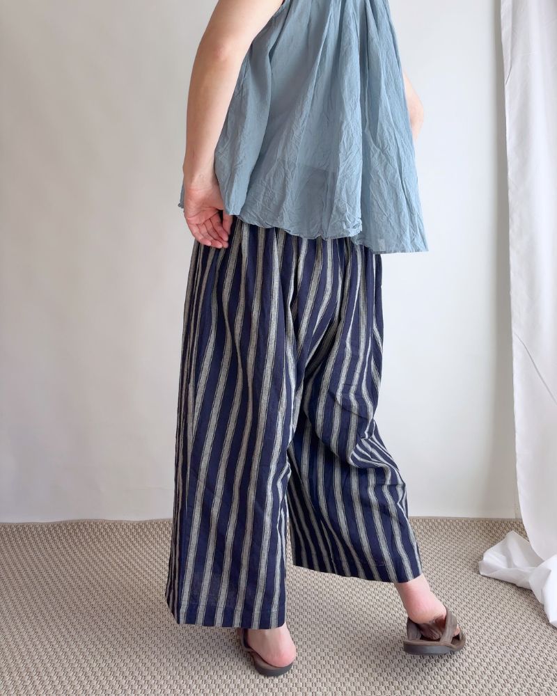 Linen Cotton Stripe Pants in Indigo/Natural