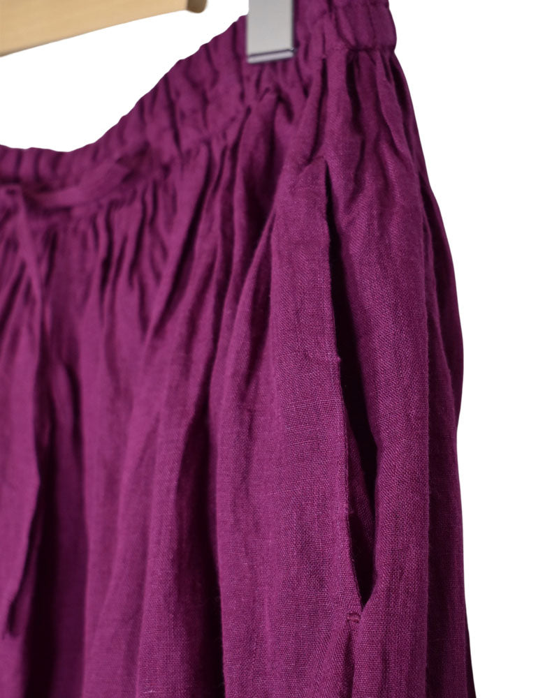 80'S POWER LOOM LINEN PLAIN GATHERED SKIRT WITH LINING in Royal Purple