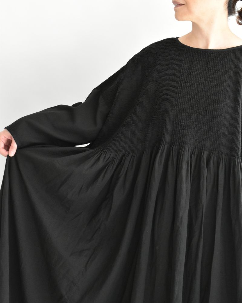 MINI PINTUCK PULLOVER DRESS in Black