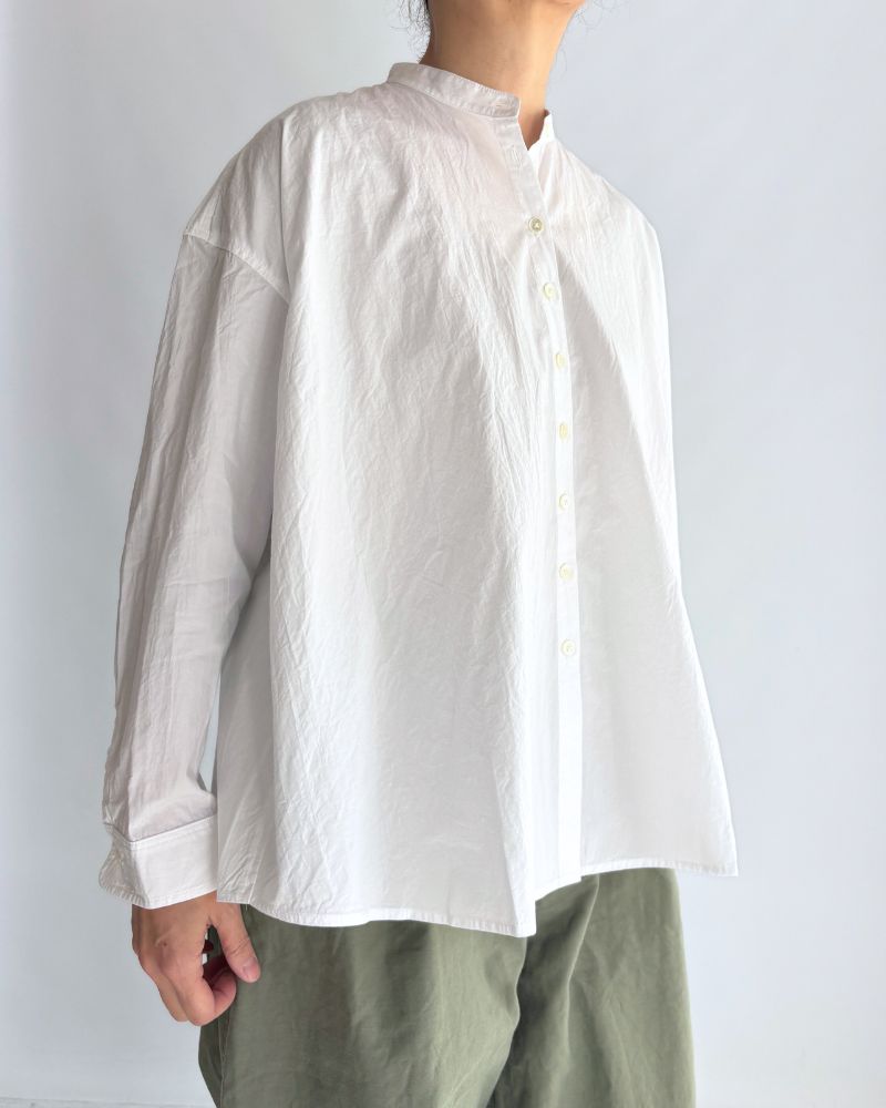 Band Collar Big Shirt in White