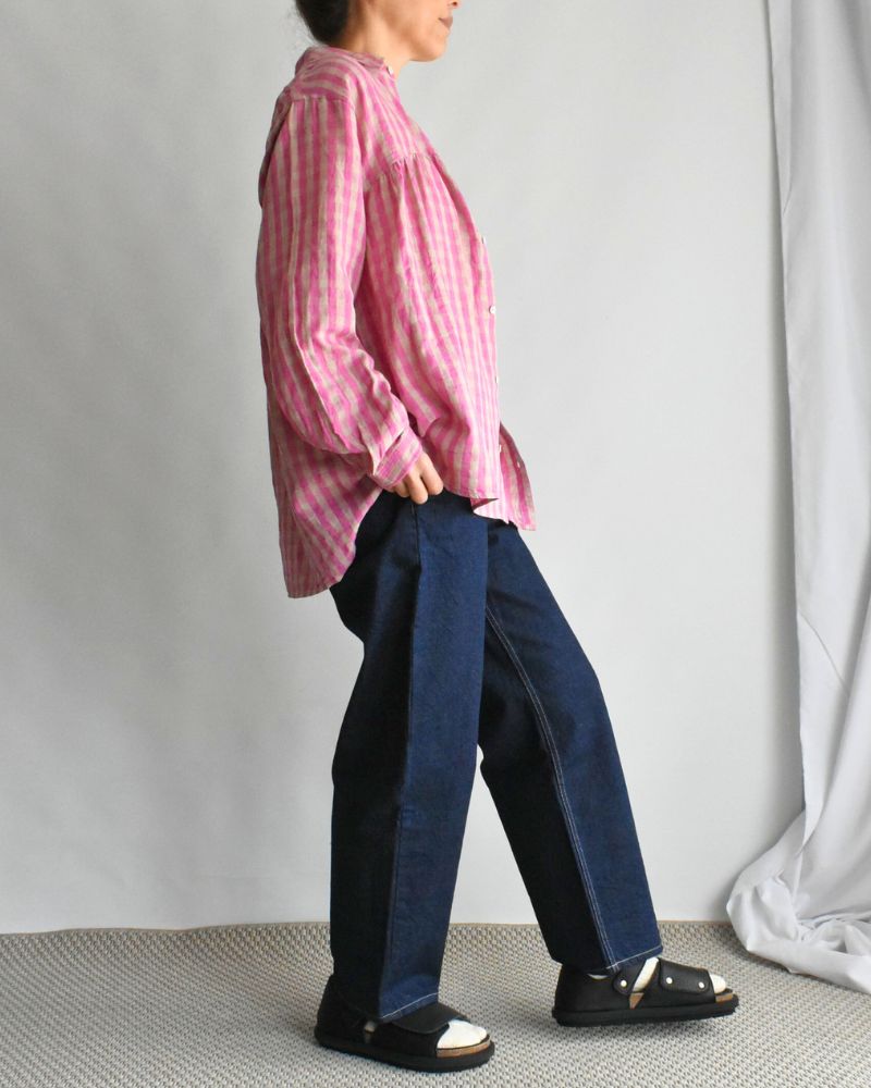 Linen Cotton Gingham Shirt in Pink/Natural