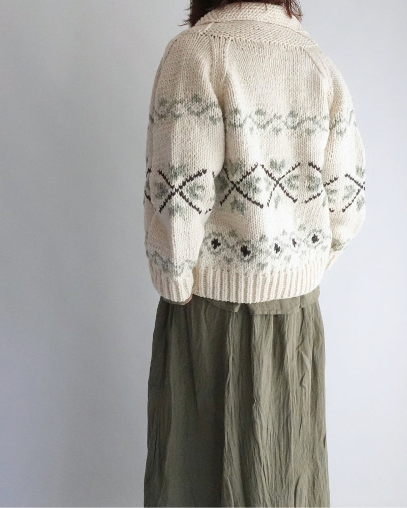 Wool Hand Knit Cardigan in White