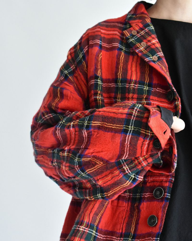 Cotton Wool Tartan Check Jacket in Red