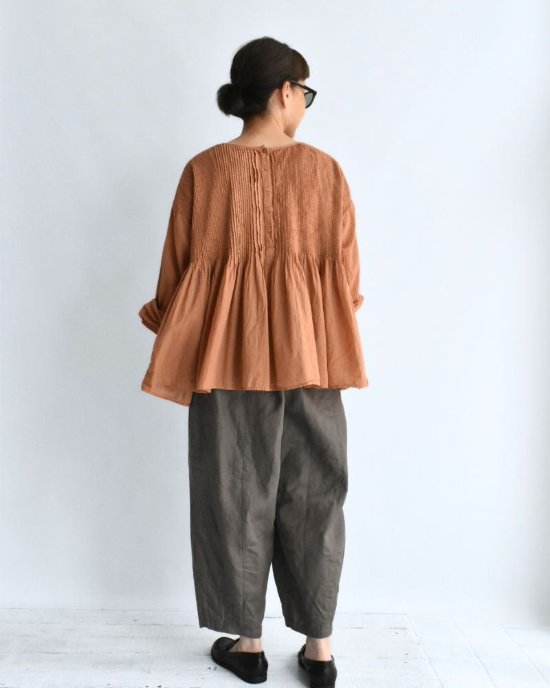 Crew-Neck 3/4 SL Shirt with Mini Pintuck in DarkOrange