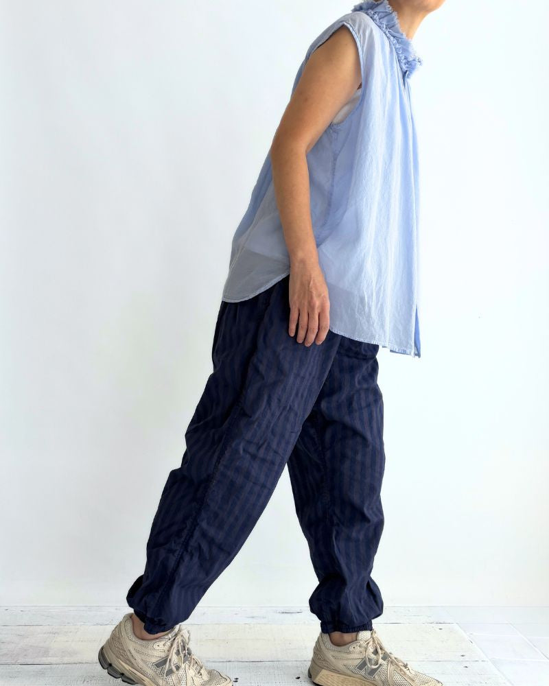 POPLIN WIDE STRIPE (OVERDYE) EASY PANTS in PurpleNavy