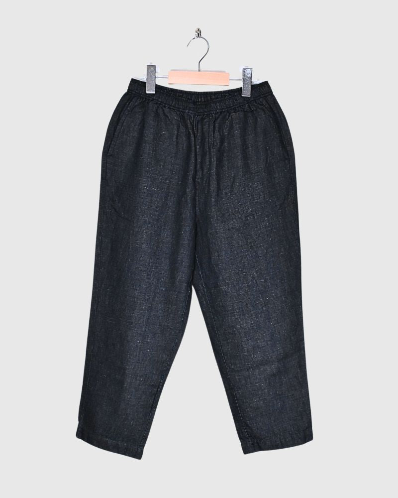 WASHED COTTON/LINEN EASY TAPERED PANTS in Navy