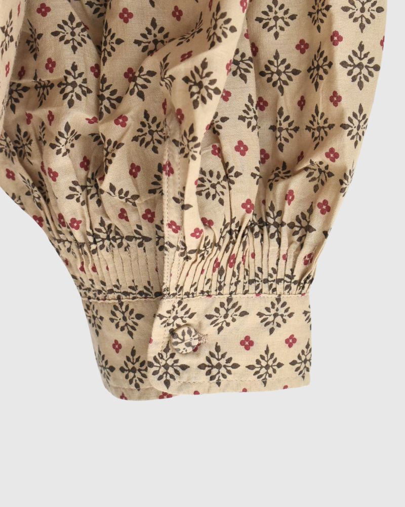 BANDED COLLAR SHIRT WITH MINI PINTUCK in Beige
