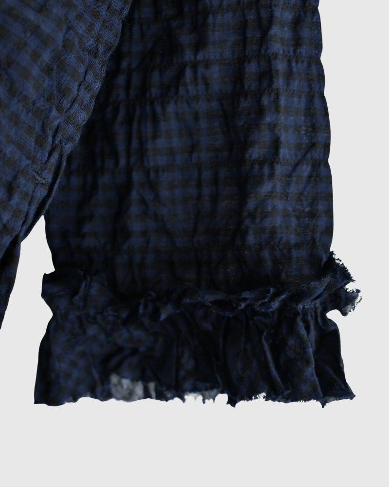 Check Neck Frill Box Pullover in NavyCheck