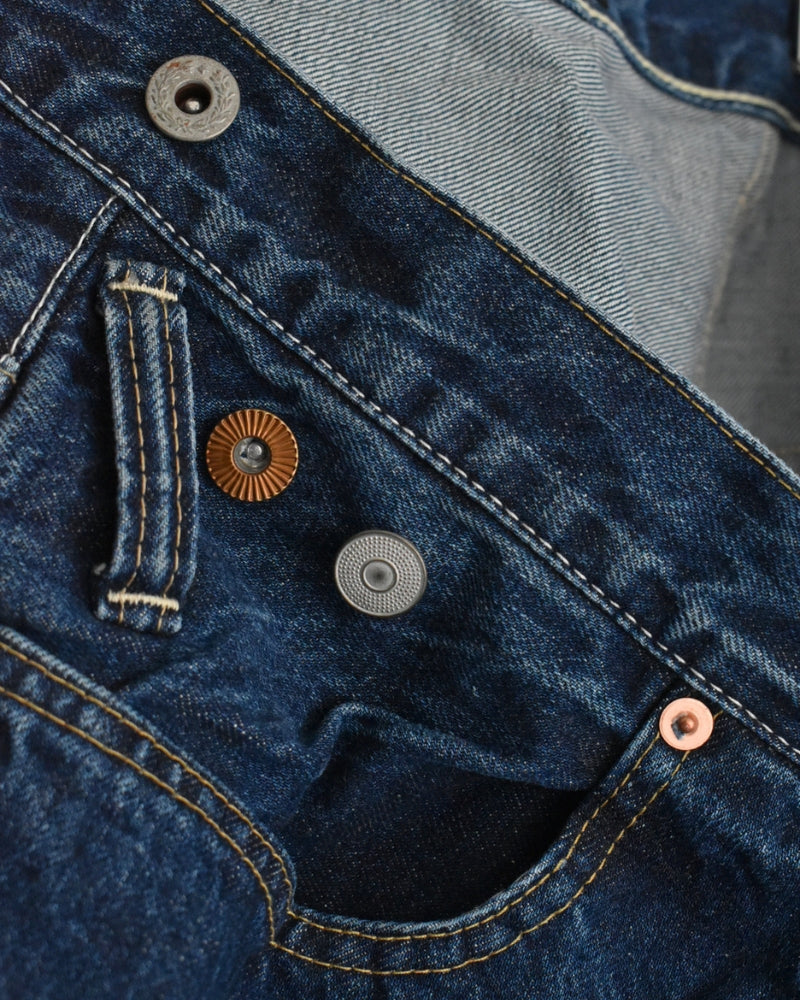 Selvedge Denim Asymmetric Tuck Pants in Blue