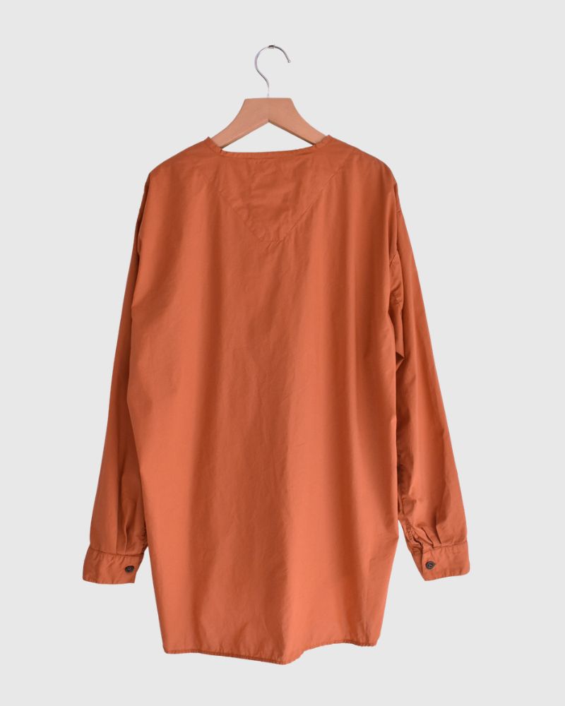 60s COTTON POPLIN OVERDYE HENRY NECK SHIRT in Brick