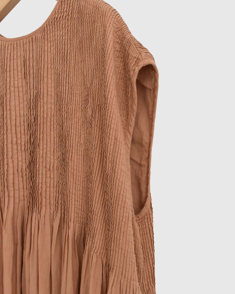 Crew-Neck F/SL Dress with Pintuck in DarkOrange