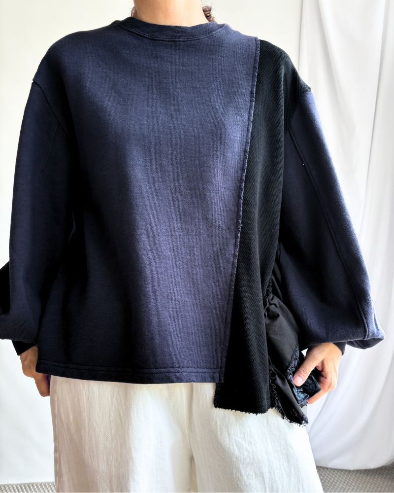 Assymetry Frill Sweat Shirt in Navy