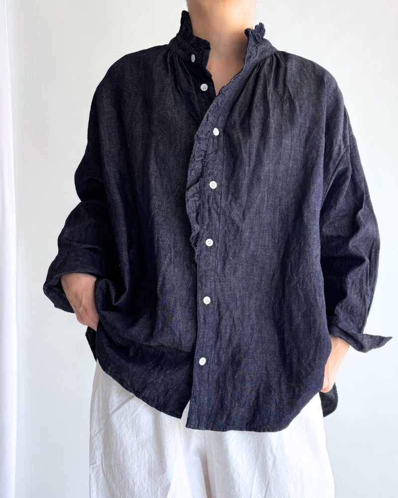 Denim ruffle blouse in IndigoDenim