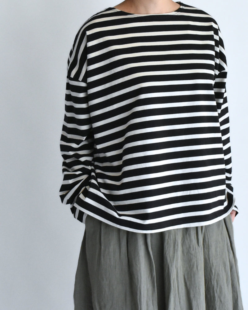 Cotton Striped Pullover in Black/Natural