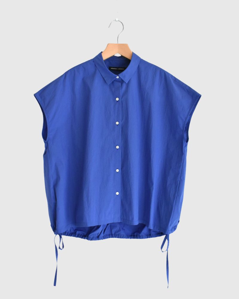 TENDER-W Back Gather French Sleeve Blouse in Blue
