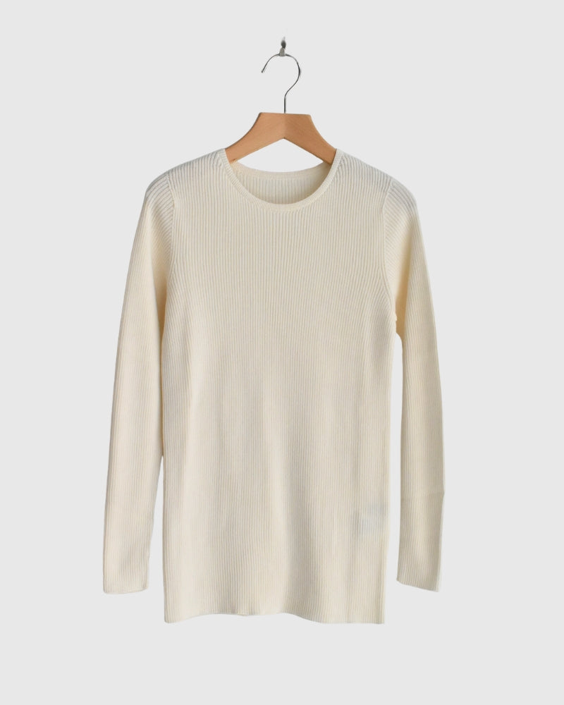 JAPAN WHOLEGARMENT Rib Knit Pullover in Ivory