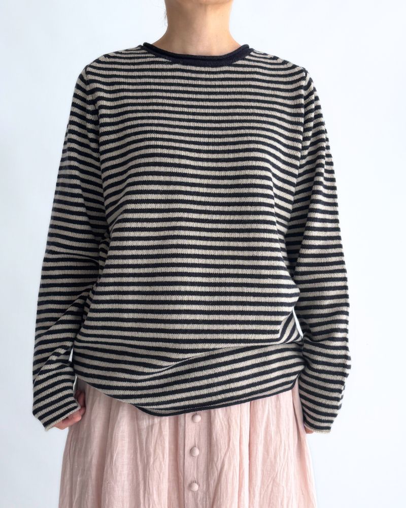 Border knit pullover in Pebblegray/Navy