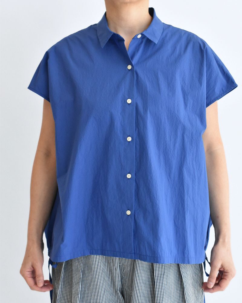 TENDER-W Back Gather French Sleeve Blouse in Blue