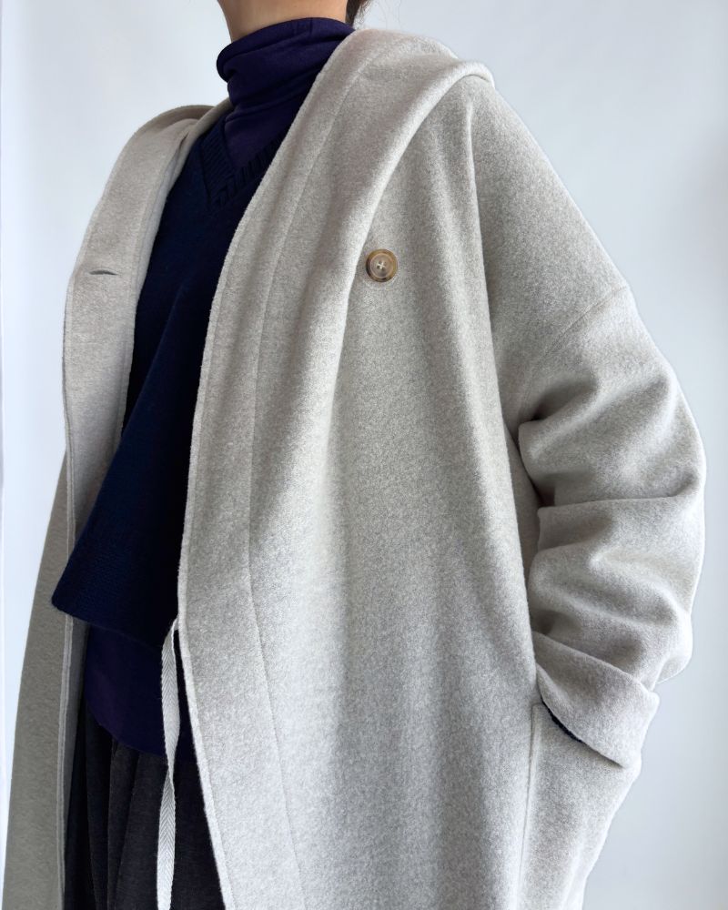 Felt Hooded Coat in OffWhite