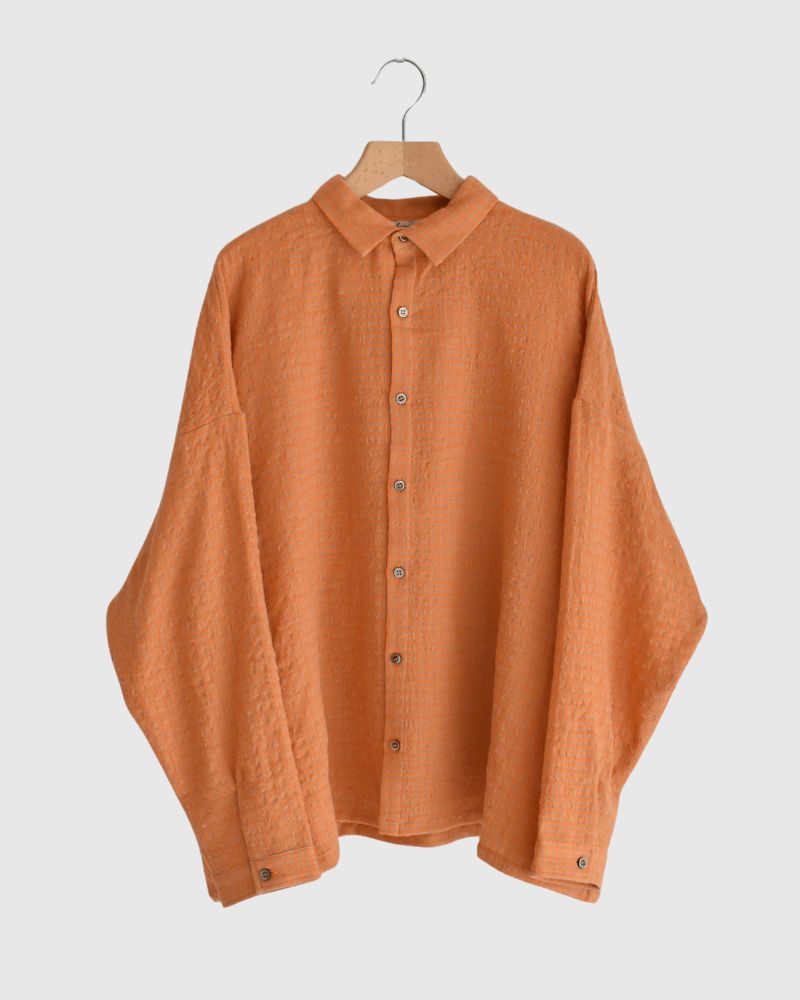 Wool cotton gingham shirt in Orange/Mocha