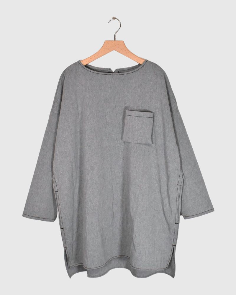 SOFT WASHER STITCH LONG PULLOVER in Black