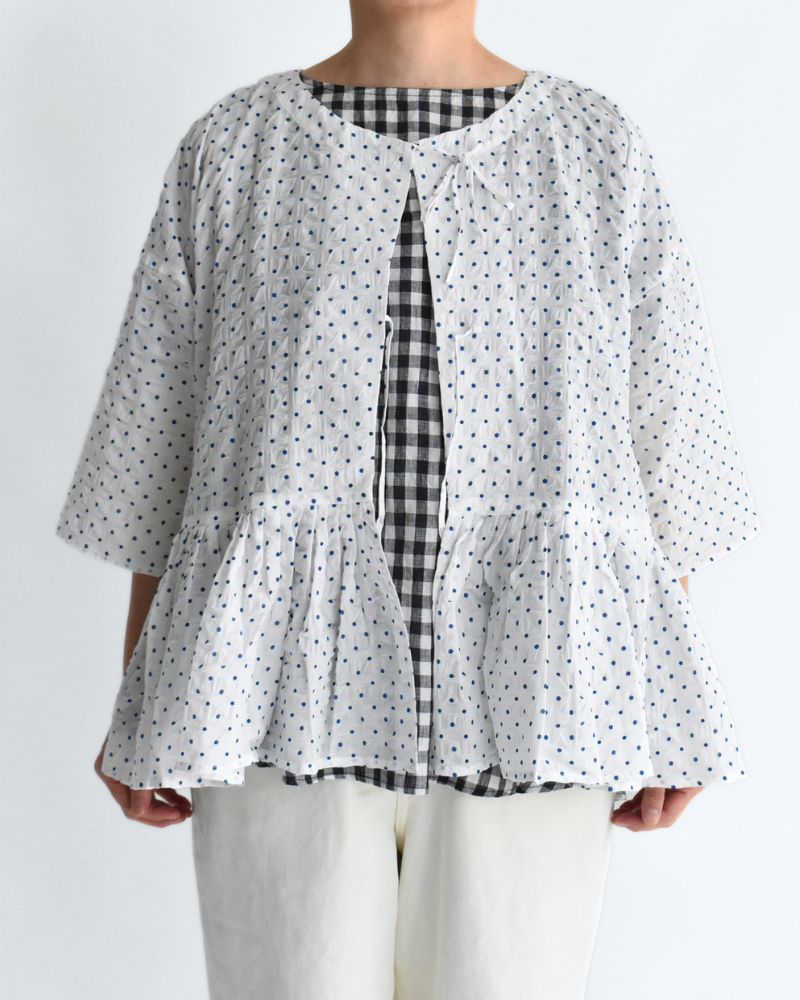 Ripple Dot Cache-coeur Blouse in White/Blue