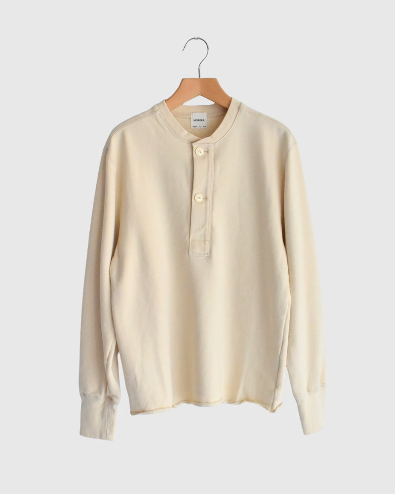 Recycle/Organic Henley Neck Sweatshirt in Ivory