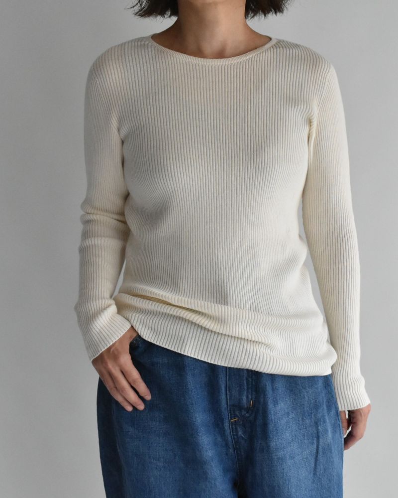 JAPAN WHOLEGARMENT Rib Knit Pullover in Ivory