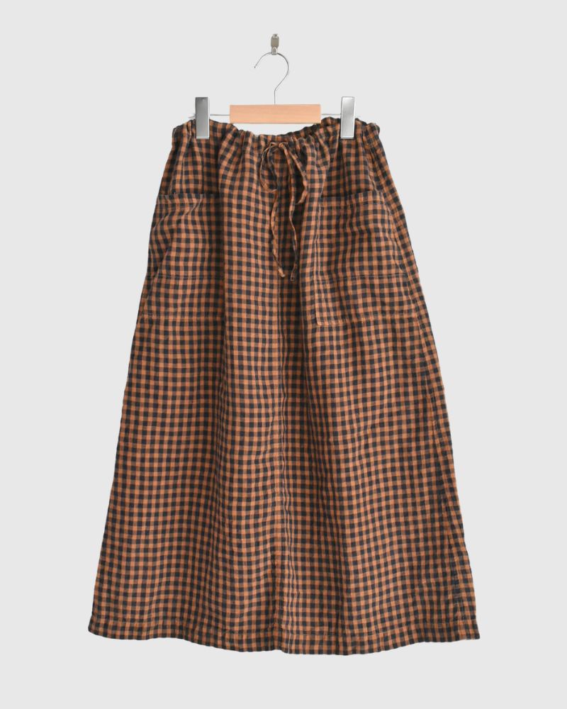 LINEN CHECK OVERDYE EASY SKIRT in Cinnamon