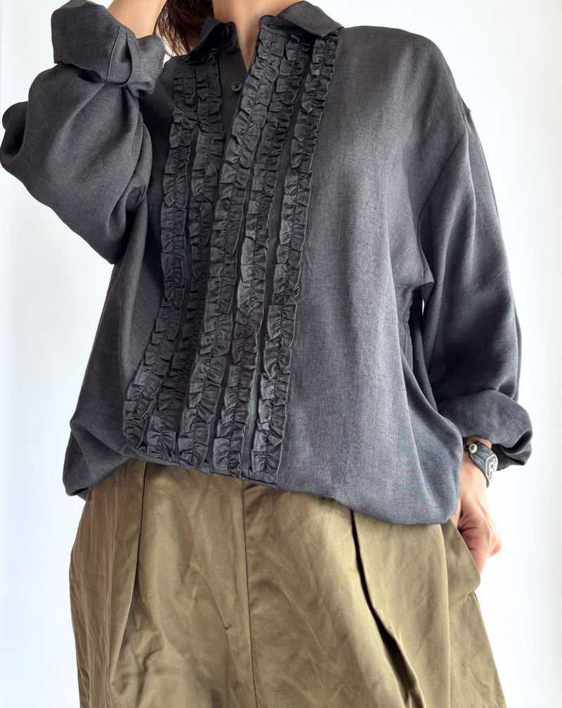 DORIS-SILK Frill Blouse in Black