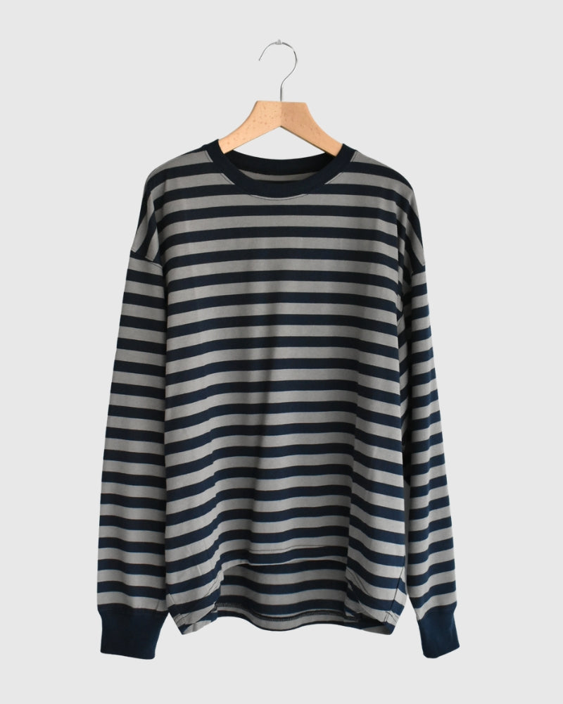 Tuck Cocoon T-Shirt in Gray/Navy Border