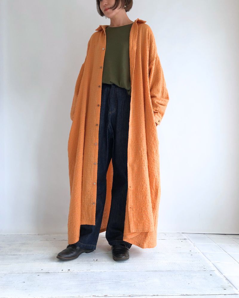 Wool Cotton Gingham Dress in Orange/Mocha