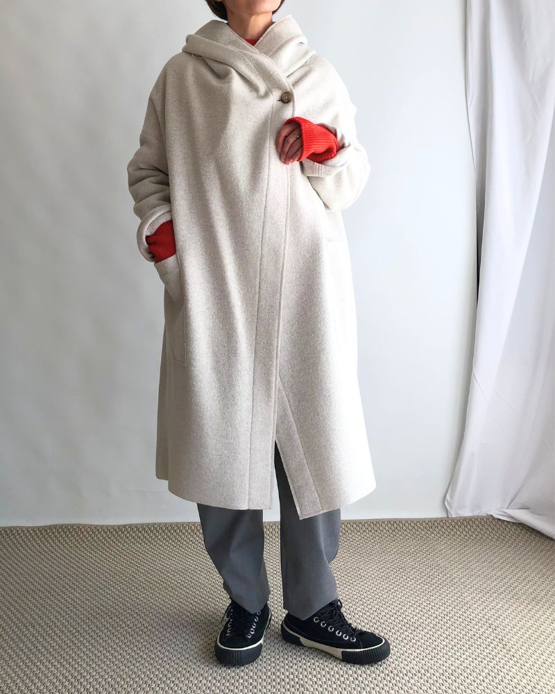 Felt Hooded Coat in OffWhite