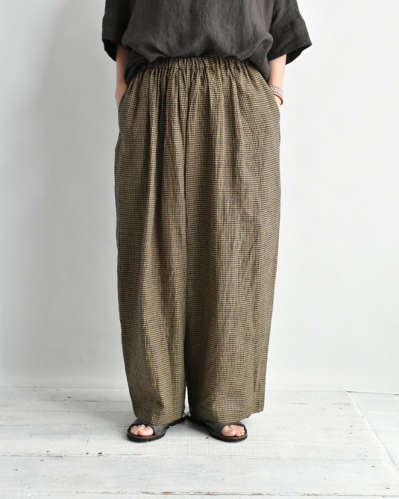 Wide Cocoon Gathered Pants in Camel/Black