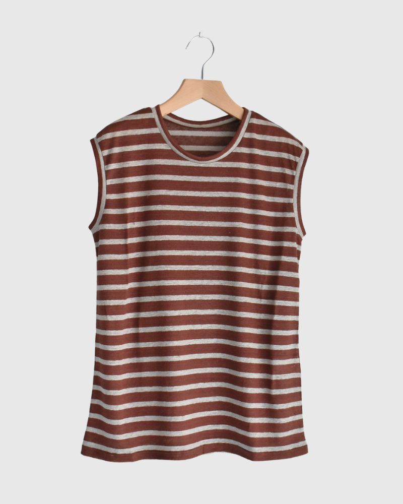 Border Tank Top in Brown/Natural