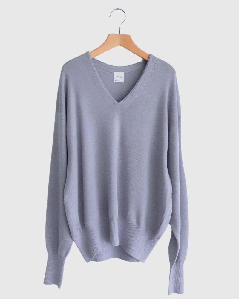 Deep V-Neck Sweater in Gray