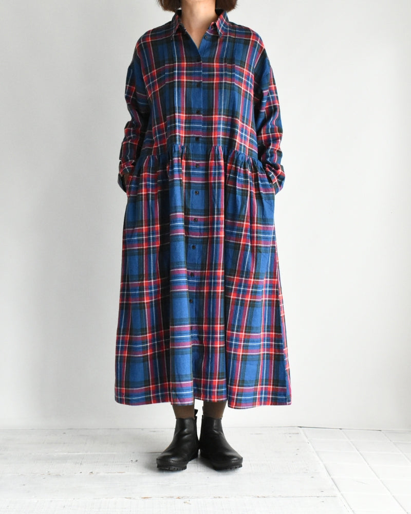 Indigo Tartan Foundation Shirt Dress in Indigo