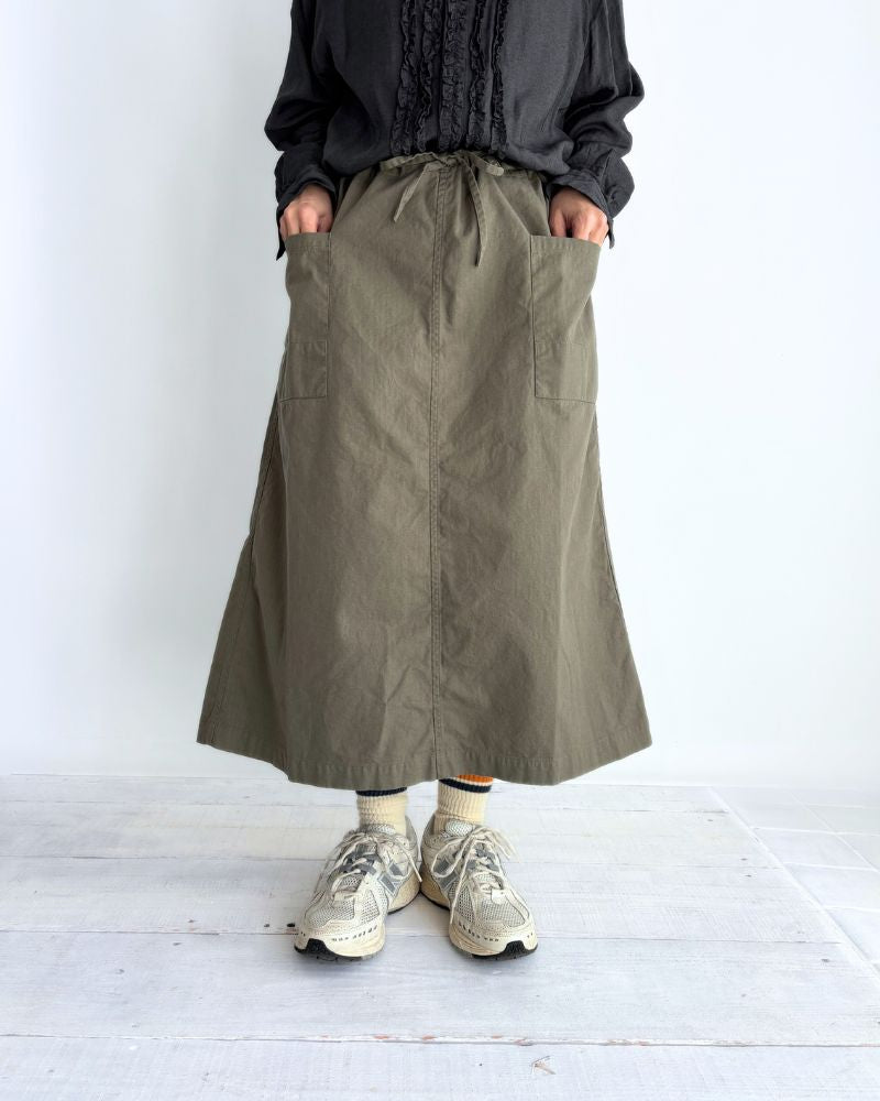 COTTON HERRINGBONE WASH EASY SKIRT in KhakiHerringbone