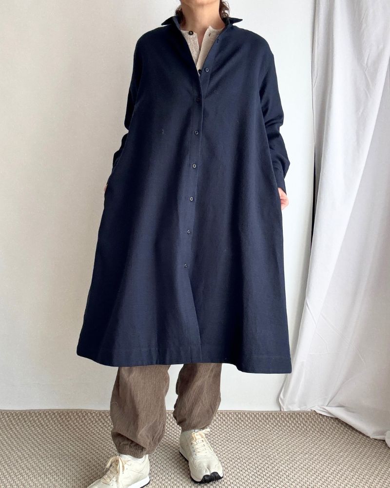 A-line Shirt Dress (W/C)  in NavyGlencheck