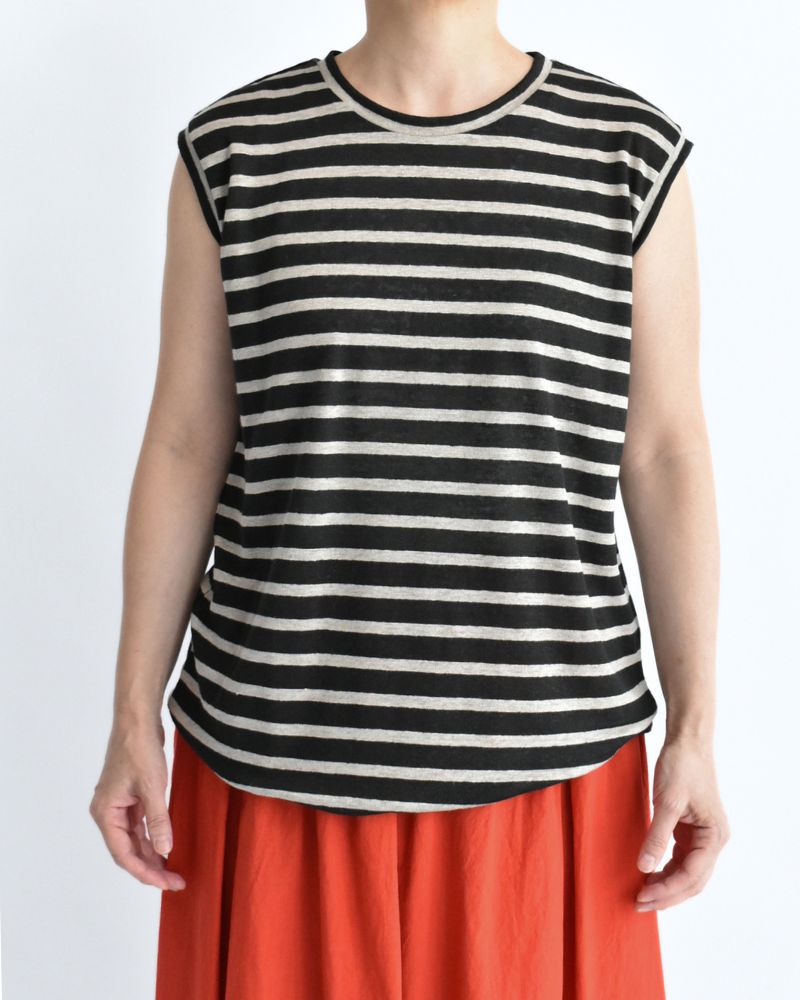 Border Tank Top in Black/Natural