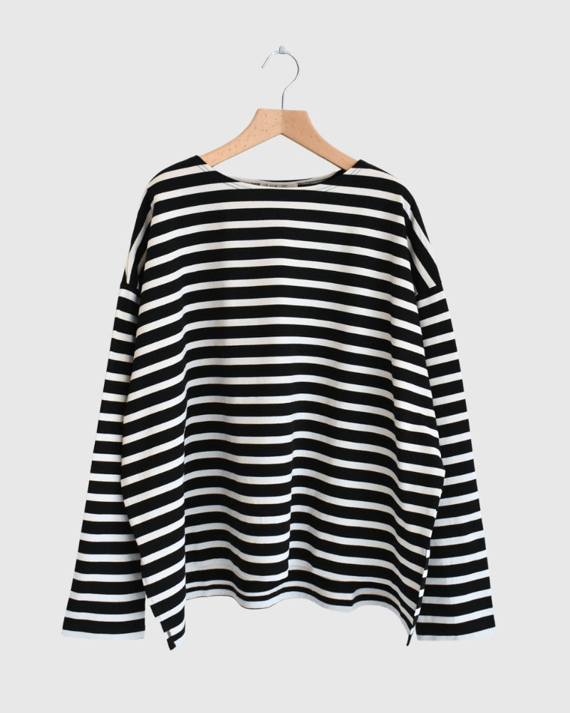 Cotton Striped Pullover in Black/Natural