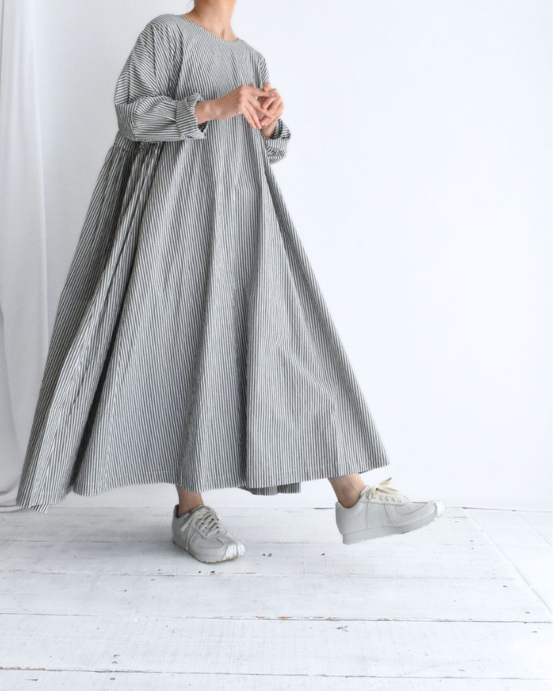 Gathered Dress in Stripe-B