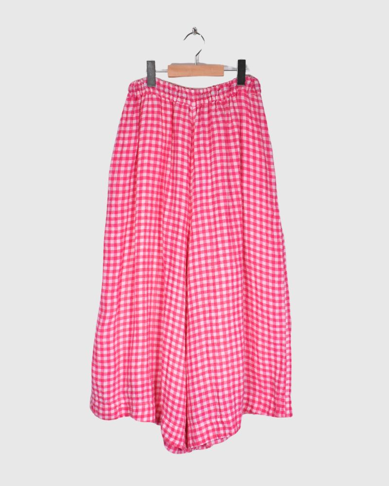 LINEN GINGHAM PANTS in White/Pink