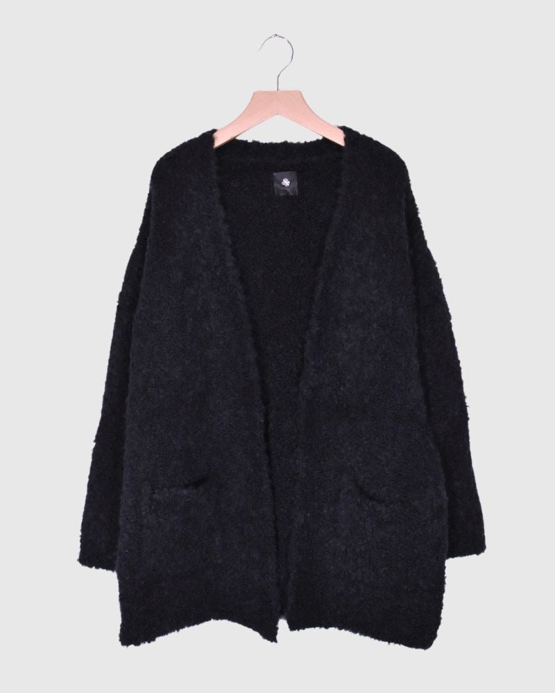 BOUCLE V-NECK CARDIGAN WITH PIN