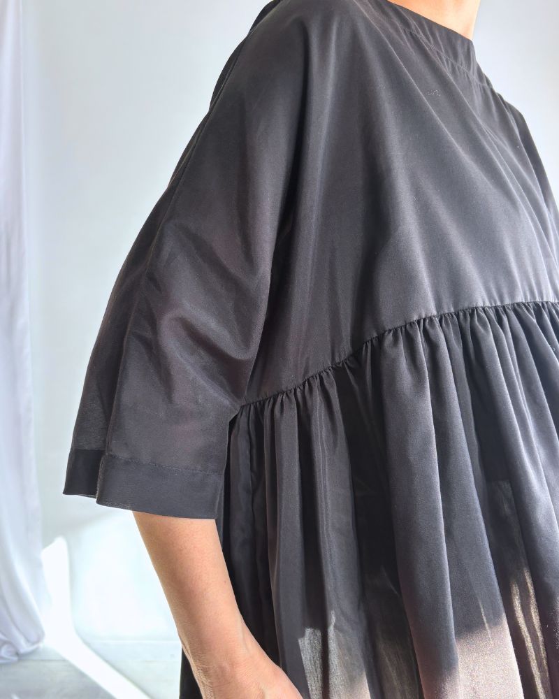 Gathered boat neck blouse in Black